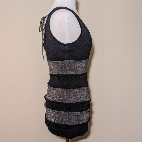 Forever 21 Striped Black Little Golden Sparkly Dress with laces. Medium Size.XXI - Picture 4 of 13
